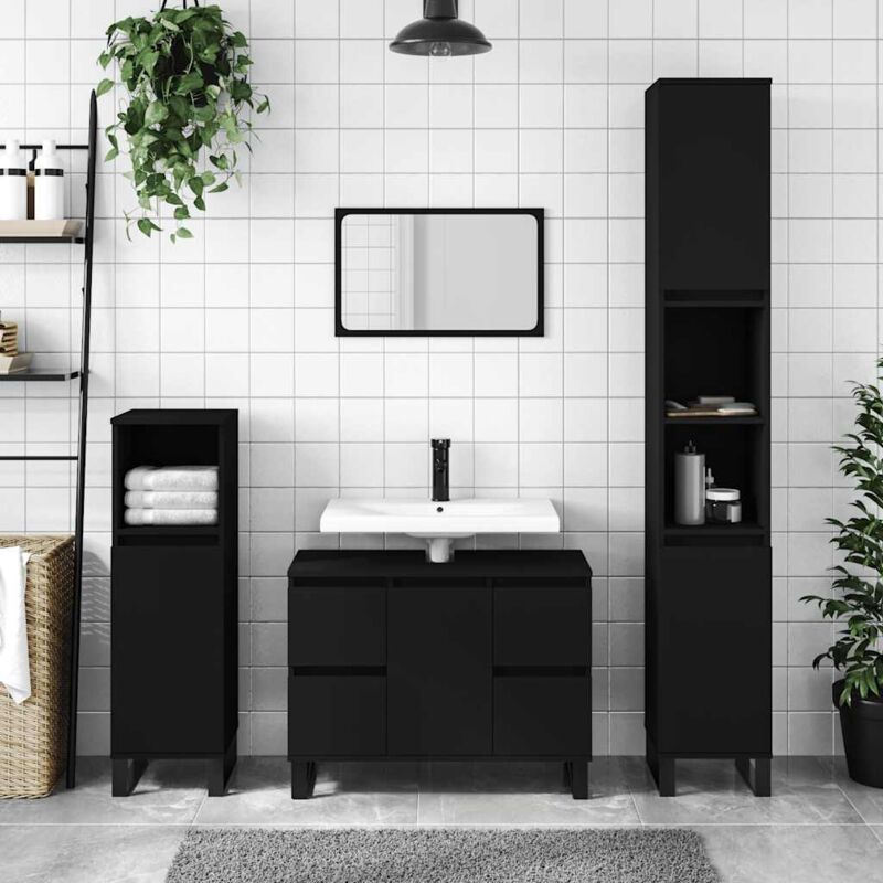 foto del prodotto mobile da bagno nero 80x33x60 cm in legno multistrato vidaxl