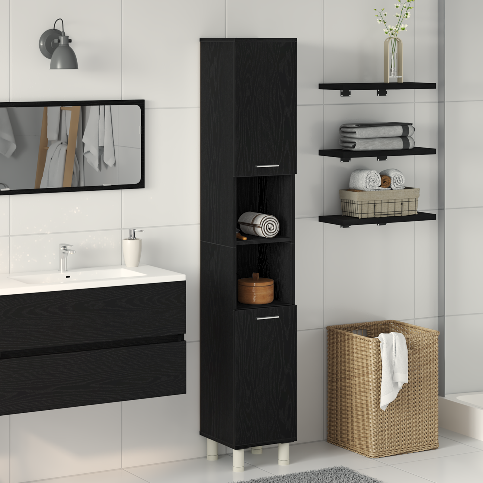 foto del prodotto mobile da bagno nero rovere 30x30x179 cm in legno ingegnerizzato