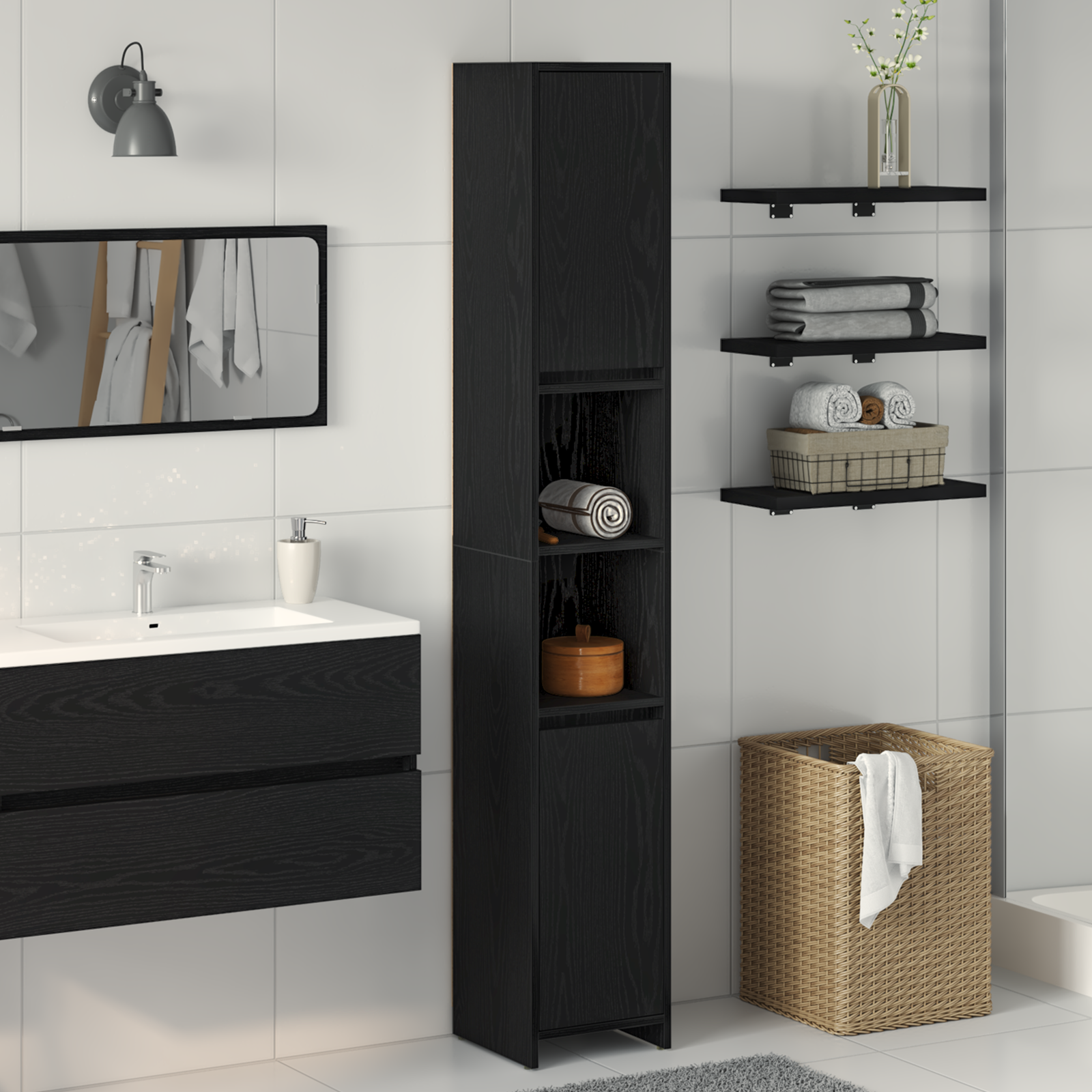 foto del prodotto mobile da bagno nero rovere 30x30x183,5 cm legno ingegnerizzato