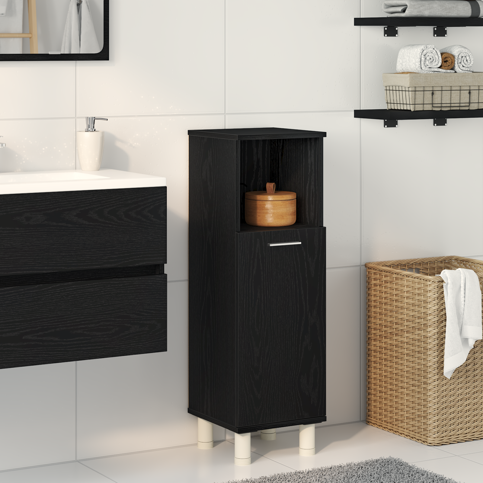foto del prodotto mobile da bagno nero rovere 30x30x95 cm in legno ingegnerizzato