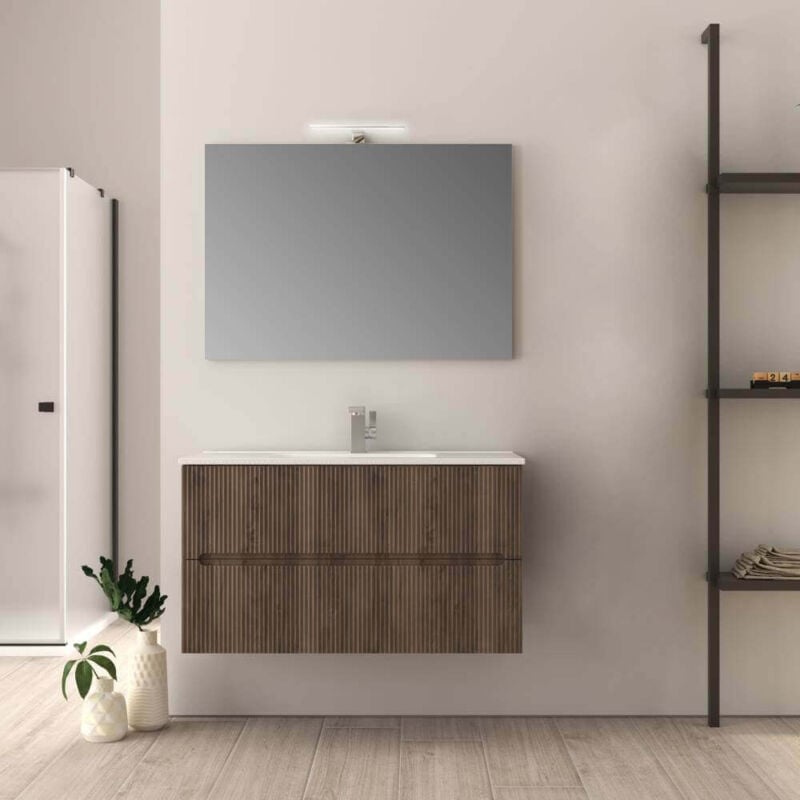 foto del prodotto mobile da bagno noce 100 cm cannettato riga