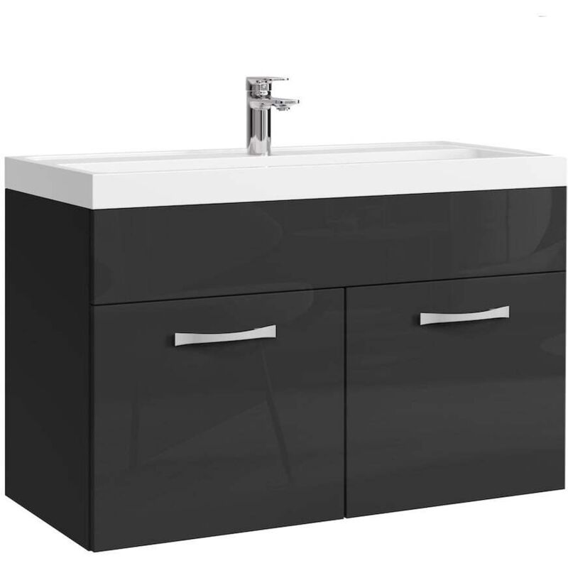 foto del prodotto mobile da bagno paso 01 80cm nero lucido armadio mobiletto lavabo