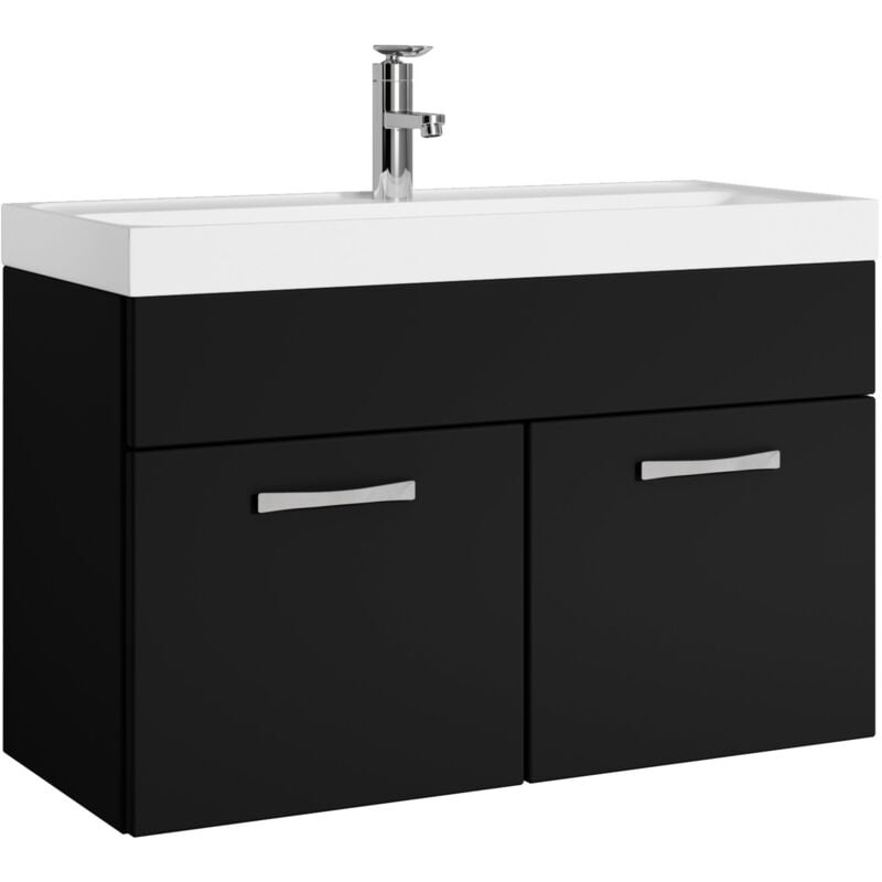 foto del prodotto mobile da bagno paso 01 80cm nero opaco armadio mobiletto lavabo