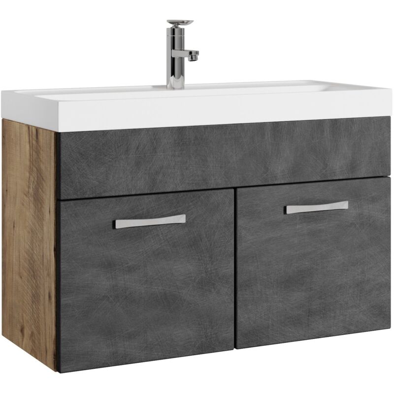 foto del prodotto mobile da bagno paso 01 80cm rovere castago con grigio armadio mobiletto