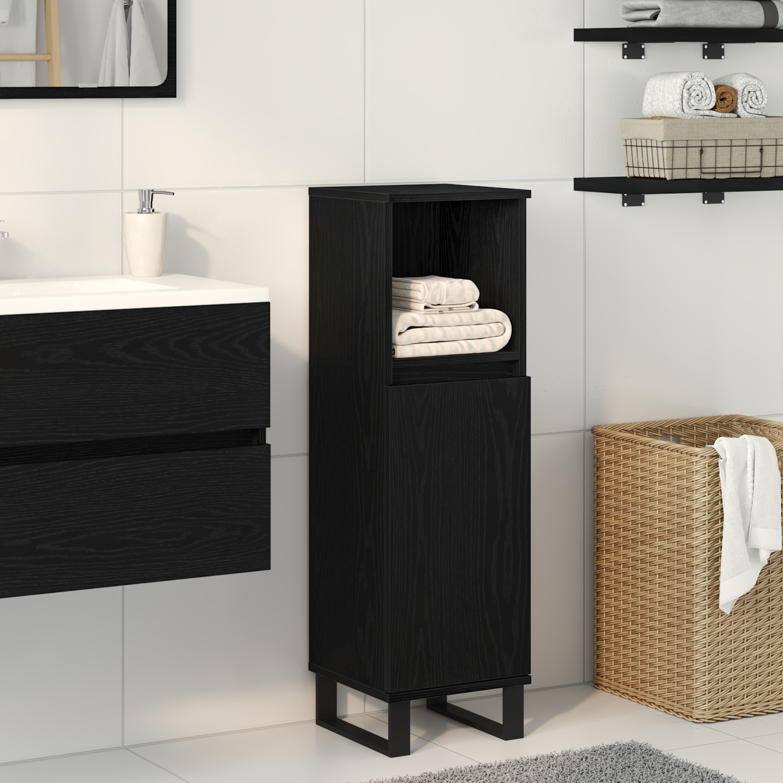 foto del prodotto mobile da bagno rovere nero 30 x 30 x 100 cm legno multistrato vidaxl