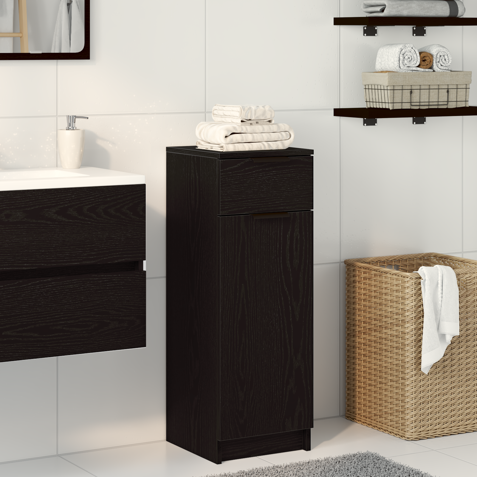 foto del prodotto mobile da bagno rovere nero 32x34x90 cm in legno ingegnerizzato