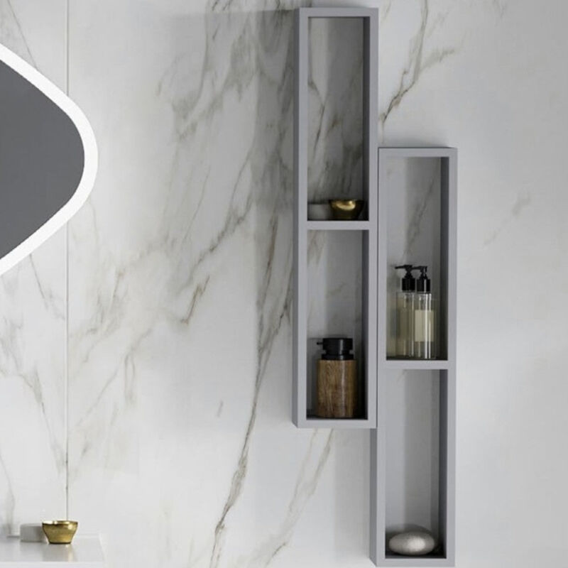 foto del prodotto mobile da bagno scaffaletto h80 cm pensile a 2 ripiani in legno nobilitato grigio