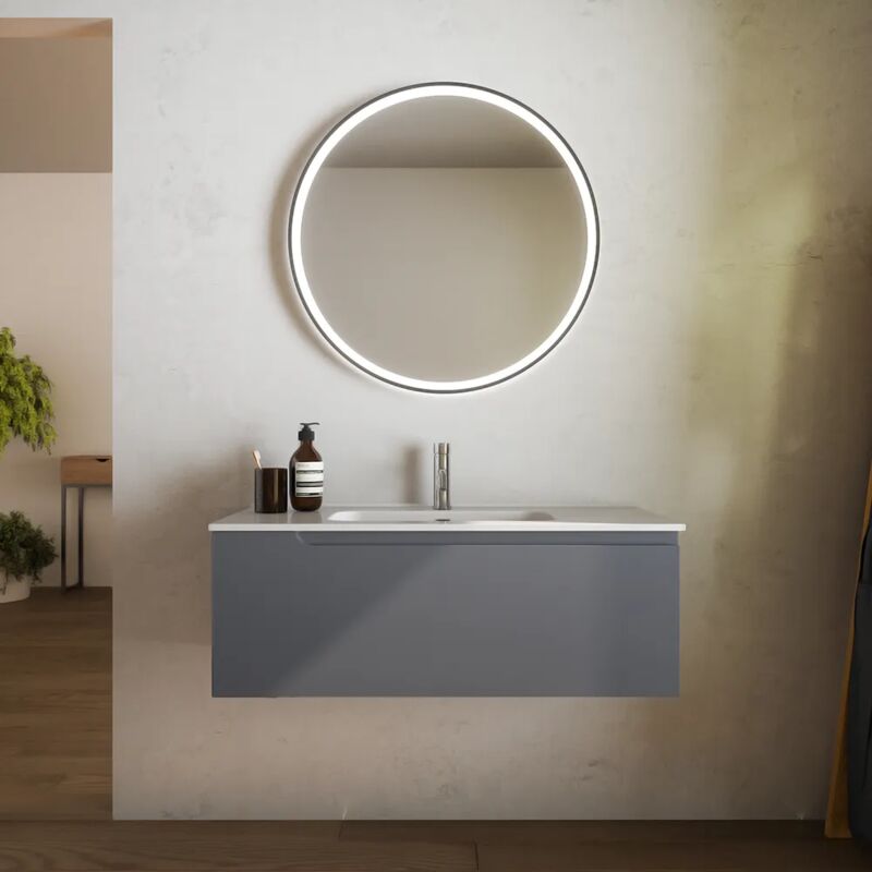 foto del prodotto mobile da bagno sospeso 100 cm un cassetto grigio opaco con lavabo incluso mod. ardenne
