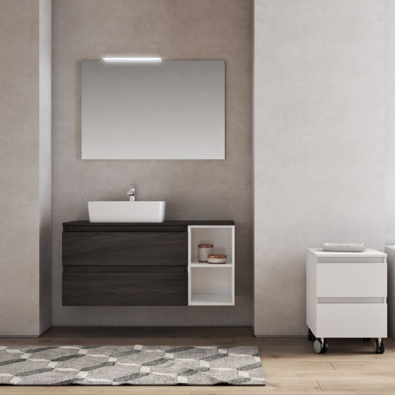 foto del prodotto mobile da bagno sospeso 110 cm olmo caffe con lavabo e specchio led cube3