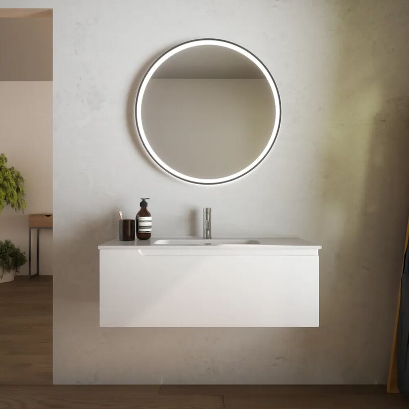foto del prodotto mobile da bagno sospeso 120 cm un cassetto bianco opaco con lavabo incluso mod. ardenne