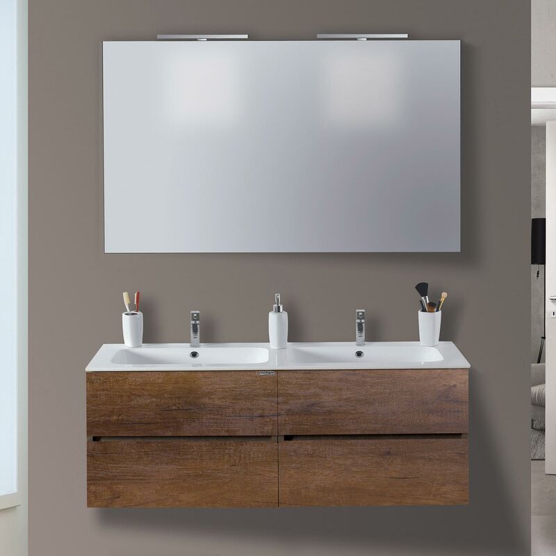 foto del prodotto mobile da bagno sospeso 120cm mazzoni maiorca light doppia vasca noce scuro frassinato