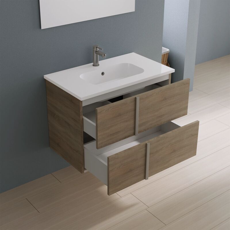 foto del prodotto mobile da bagno sospeso 60cm grigio sabbiato con lavabo incluso e specchio inclusi mod. hoia