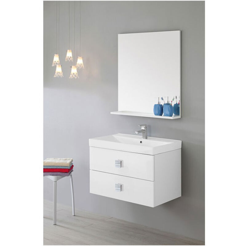 foto del prodotto mobile da bagno sospeso 75 cm 2 cassetti bianco laccato bravo 75 feridras