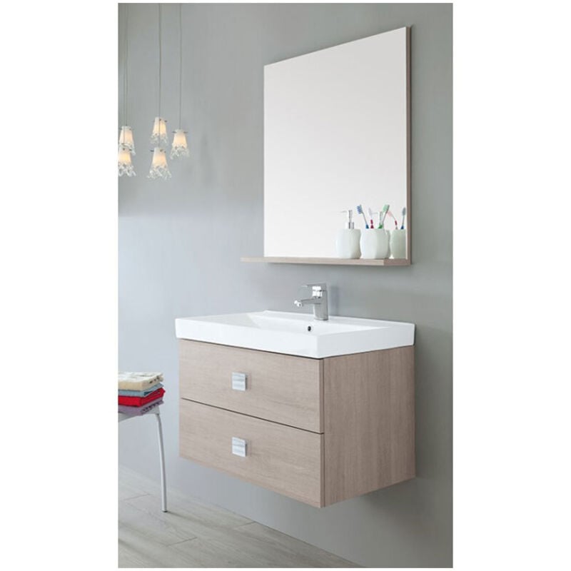 foto del prodotto mobile da bagno sospeso 75 cm 2 cassetti rovere chiaro bravo 75 feridras