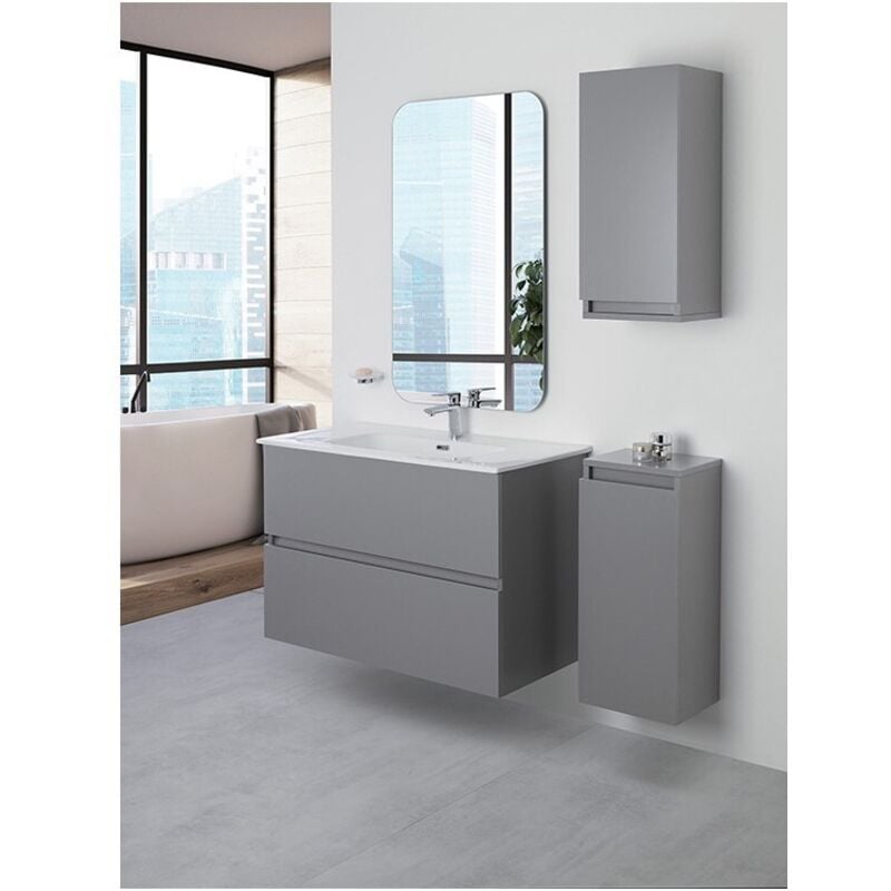 foto del prodotto mobile da bagno sospeso 90cm grigio con 2 cassetti pastello feridras