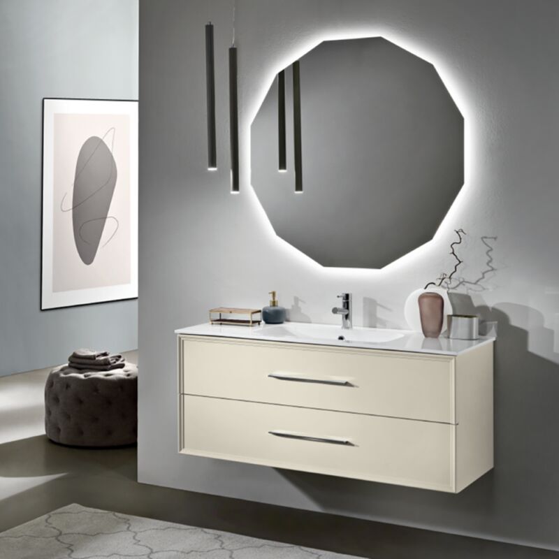foto del prodotto mobile da bagno sospeso moderno base 120 classic con 2 cassetti e lavabo, avorio opaco