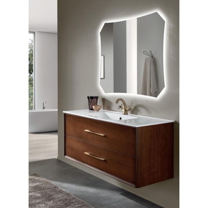 foto del prodotto mobile da bagno sospeso moderno base 120 classic con 2 cassetti e lavabo, noce chiaro
