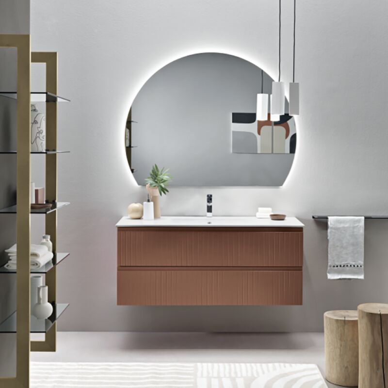 foto del prodotto mobile da bagno sospeso moderno con base 120 artico con 2 cassetti e lavabo ruggine