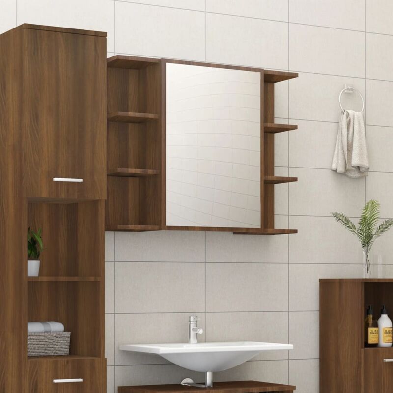 foto del prodotto mobile da bagno specchio in rovere marrone 80x20,5x64 cm legno vidaxl
