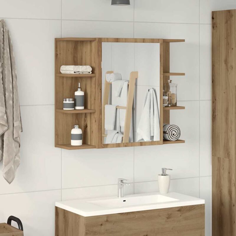 foto del prodotto mobile da bagno specchio rovere artigianale legno multistrato vidaxl