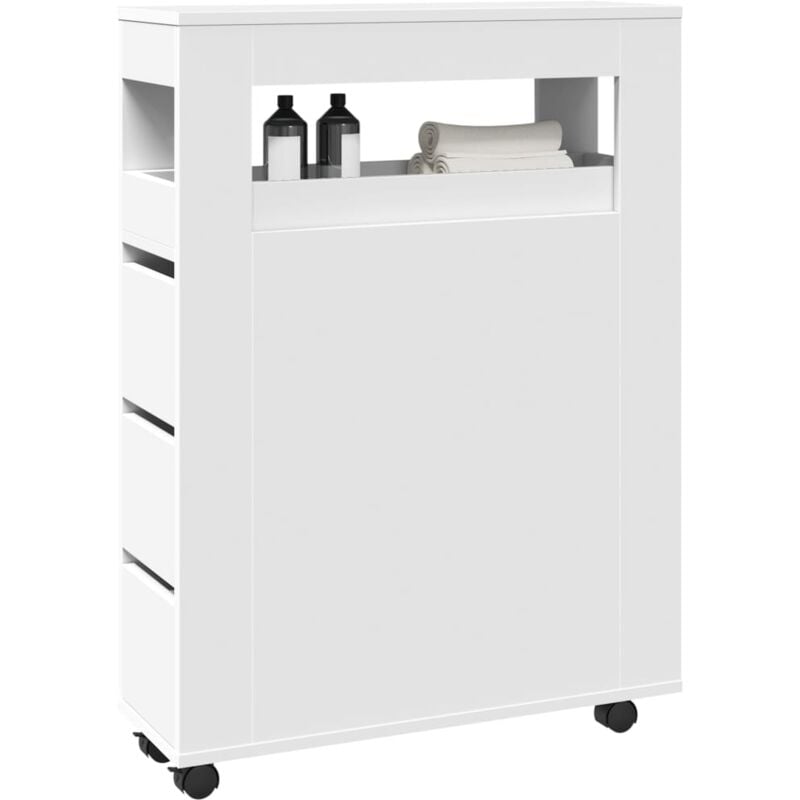 foto del prodotto mobile da bagno stretto con ruote bianco in truciolato vidaxl