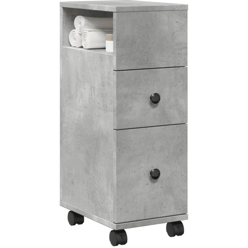 foto del prodotto mobile da bagno stretto con ruote grigio cemento in truciolato vidaxl
