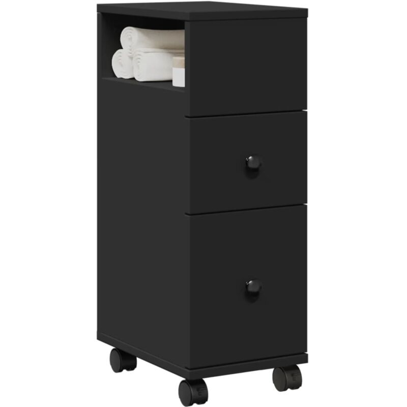 foto del prodotto mobile da bagno stretto con ruote nero in truciolato vidaxl 147228