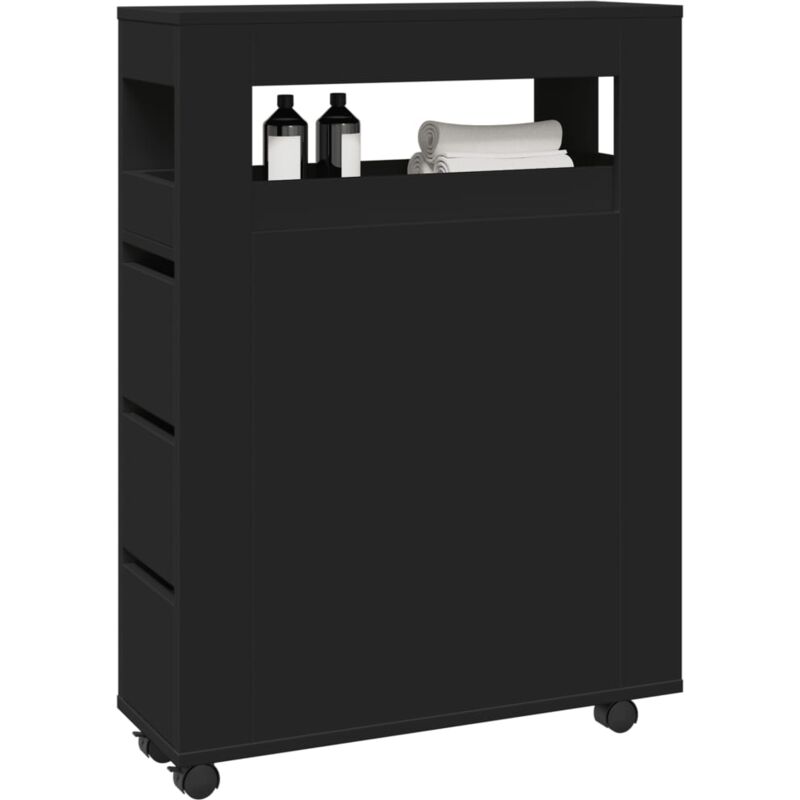 foto del prodotto mobile da bagno stretto con ruote nero in truciolato vidaxl