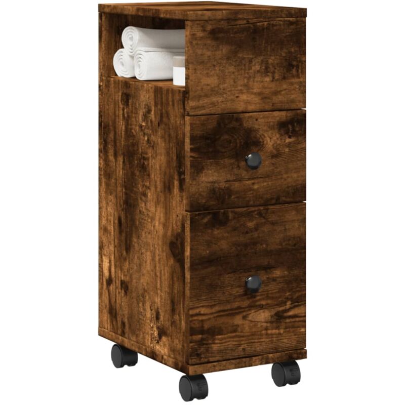 foto del prodotto mobile da bagno stretto con ruote rovere fumo in truciolato vidaxl