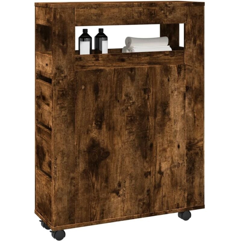 foto del prodotto mobile da bagno stretto con ruote rovere fumo in truciolato vidaxl