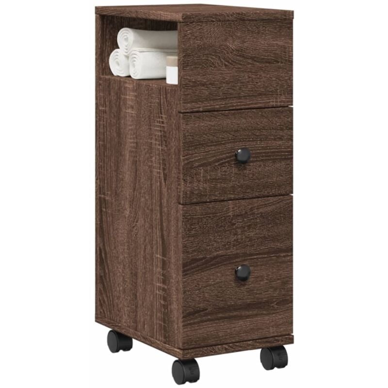 foto del prodotto mobile da bagno stretto con ruote rovere marrone in truciolato vidaxl