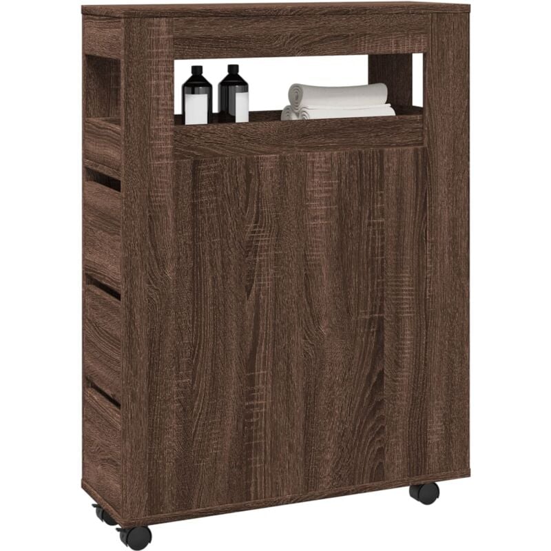 foto del prodotto mobile da bagno stretto con ruote rovere marrone in truciolato vidaxl