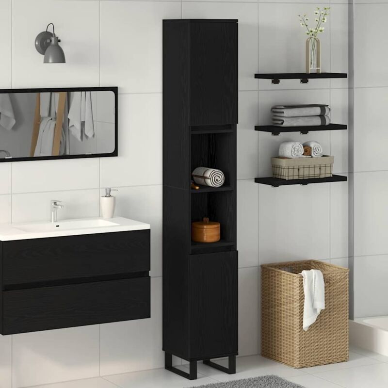foto del prodotto mobile da bagno vidaxl nero rovere 30x30x190 cm legno ingegnerizzato