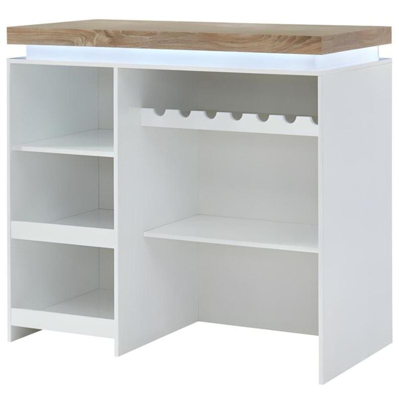 foto del prodotto mobile da bar a led in mdf laccato bianco bianco e rovere halo ii