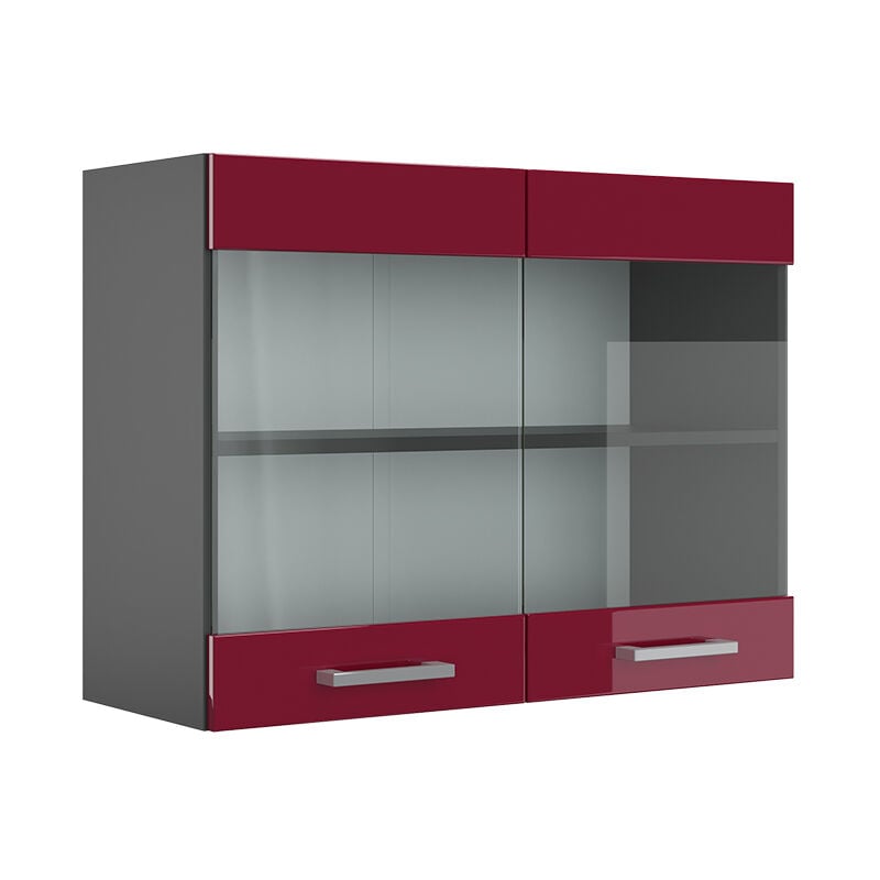 foto del prodotto mobile da cucina in vetro r line, rosso bordeaux lucido, 80 cm vicco