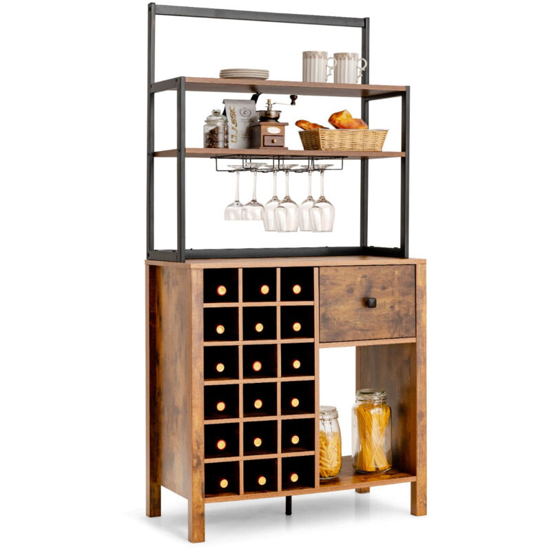 foto del prodotto mobile da cucina indipendente con portabottiglie e cassetto scaffale da bar a 4 livelli 74 x 40 x 160 cm con portabicchiere da vino da caff 