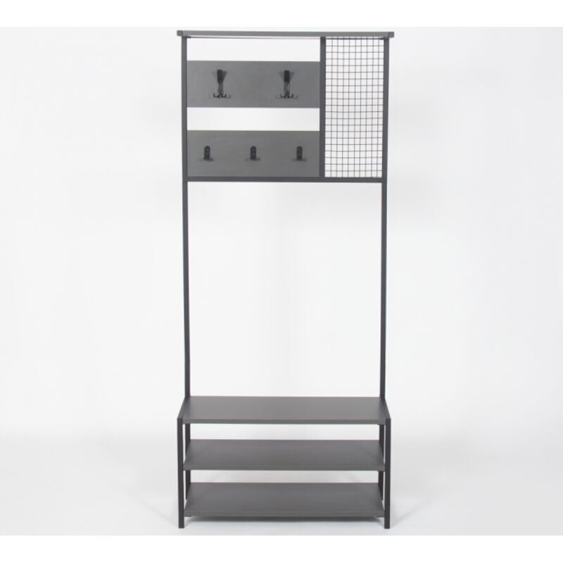 foto del prodotto mobile da ingresso 78x30x182 cm grigio antracite con cinque appendiabiti e tre ripiani kemi