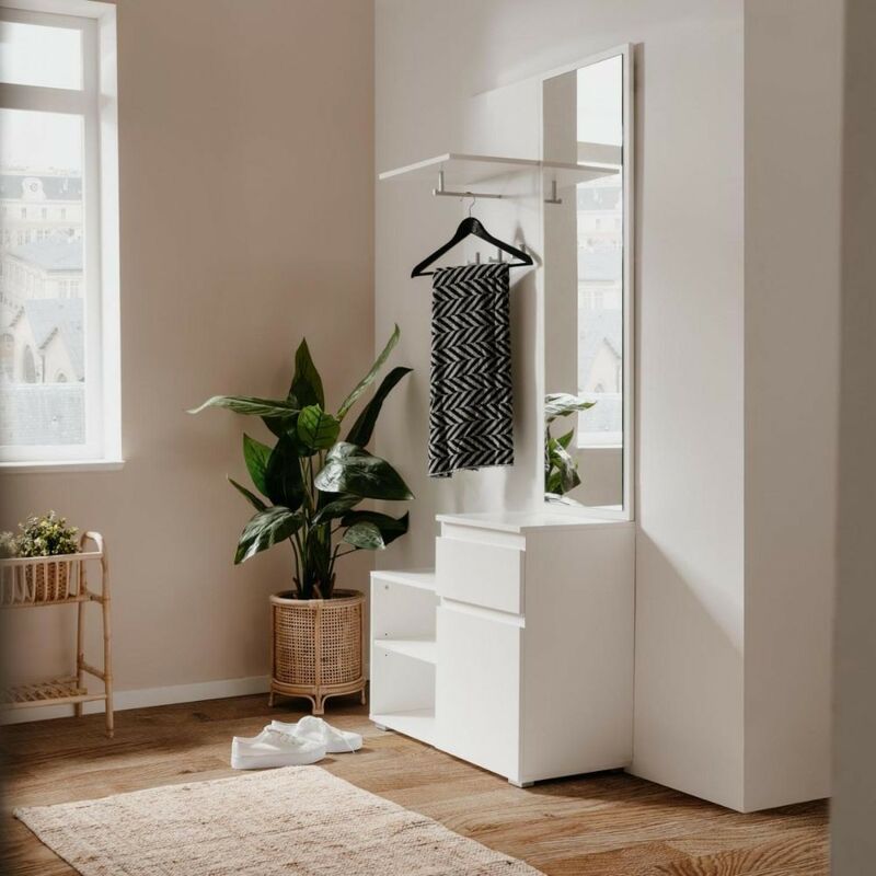 foto del prodotto mobile da ingresso 85x195h cm con specchio e appendiabiti colore bianco image