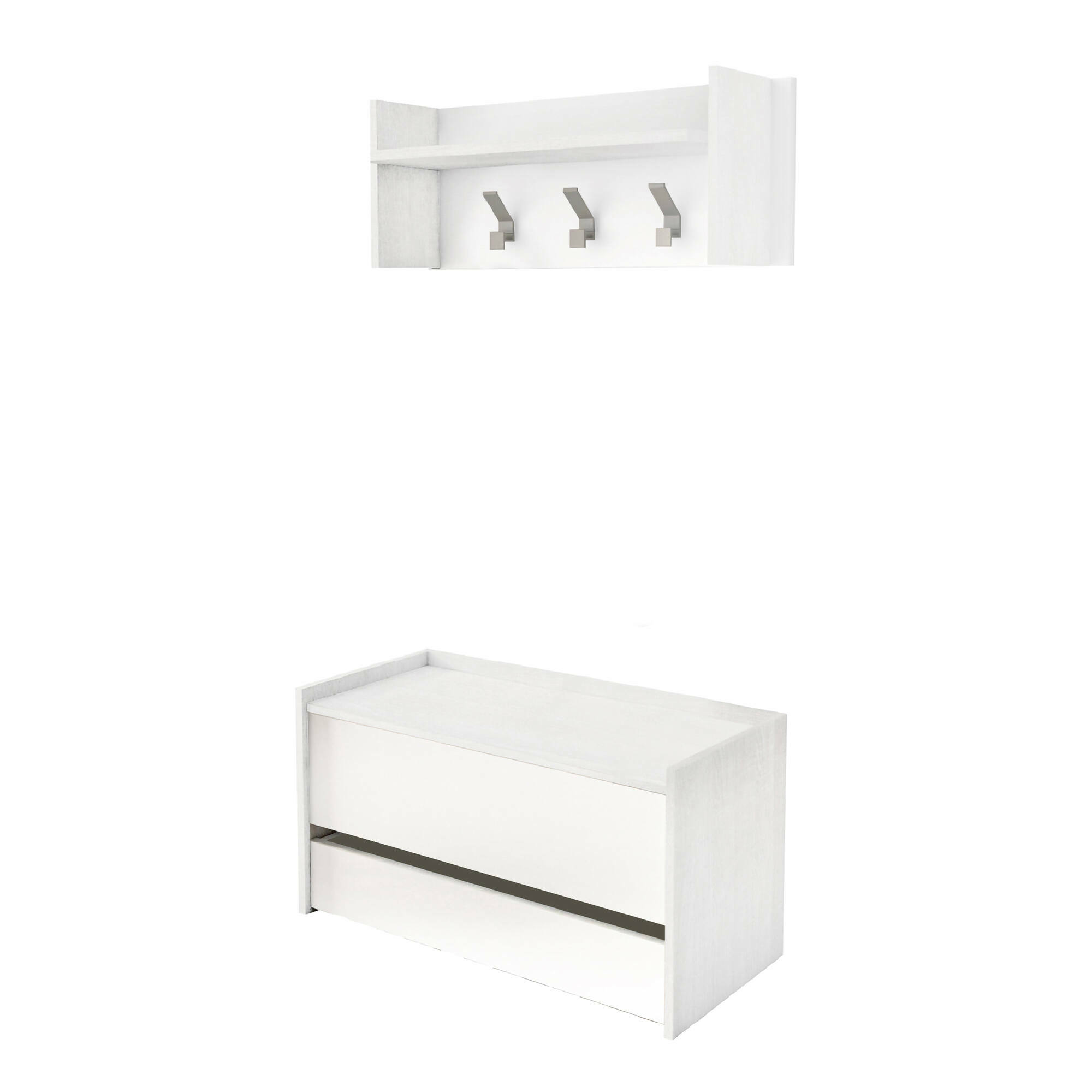 foto del prodotto mobile da ingresso actinolite, entratina moderna con appendiabiti, mobile con scarpiera, armadietto multifunzione, cm 50x32h182, bianco