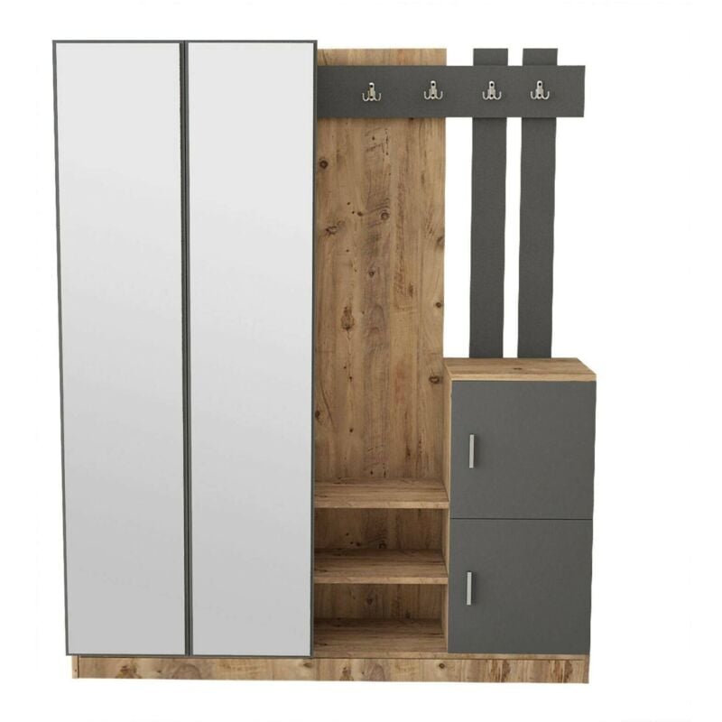 foto del prodotto mobile da ingresso arcibaldo, entratina appendiabiti, composizione per atrio, consolle portaoggetti multifunzione, 147x38h180 cm, quercia e antracite