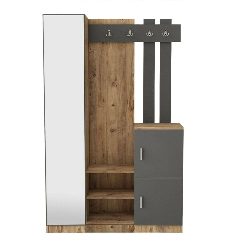 foto del prodotto mobile da ingresso australis, entratina appendiabiti, composizione per atrio, consolle portaoggetti multifunzione, 114x38h180 cm, quercia e