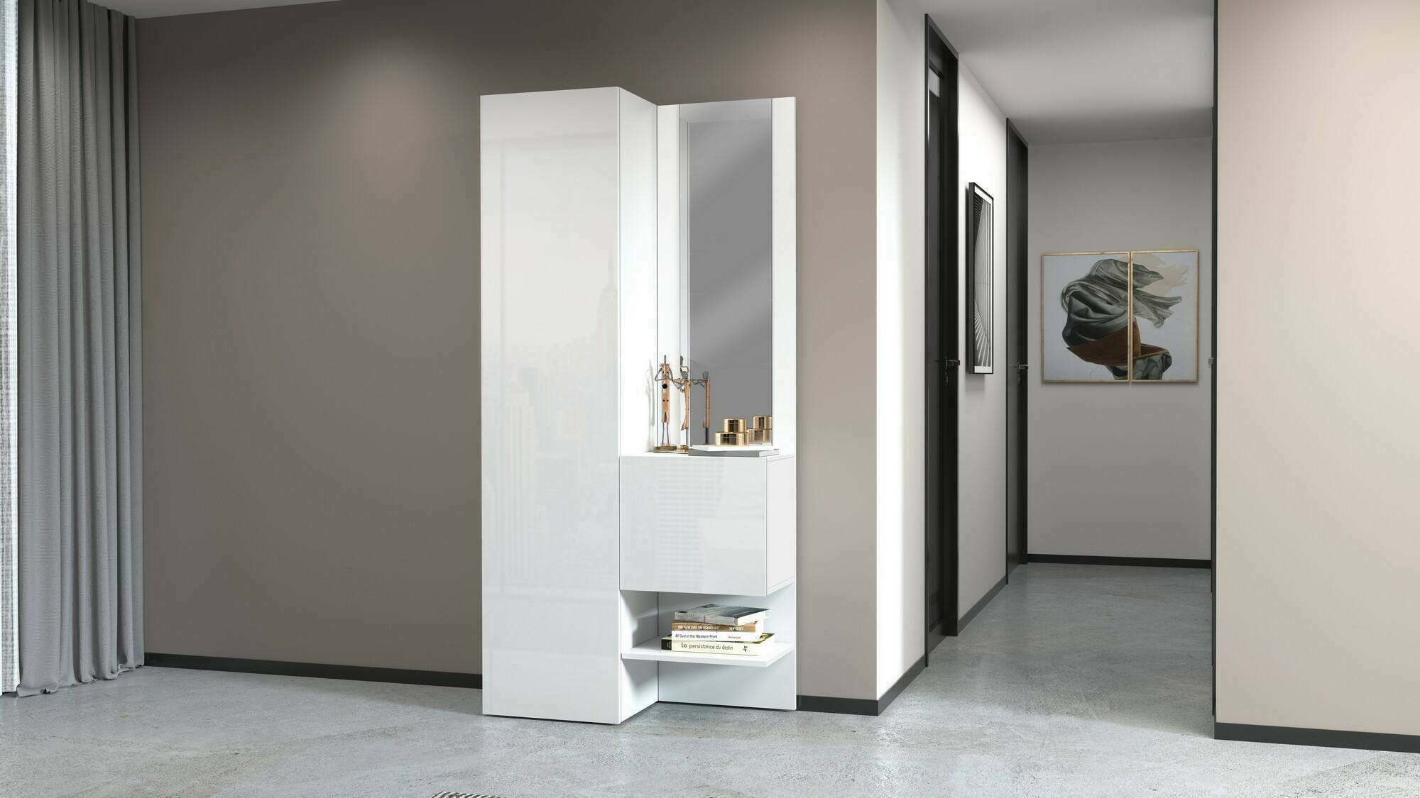 foto del prodotto mobile da ingresso bauladu, armadietto multifunzione a 2 ante, mobile multiuso con specchio, 90x35h190 cm, bianco