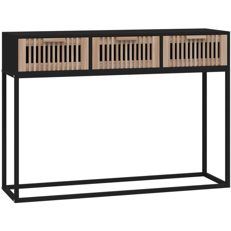 foto del prodotto mobile da ingresso consolle design elegante con cassetti 105 x 30 x 75 cm derivati del legno e ferro nero dec032094
