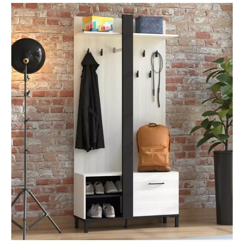foto del prodotto mobile da ingresso cordova bianco e nero, 90x33x191 cm