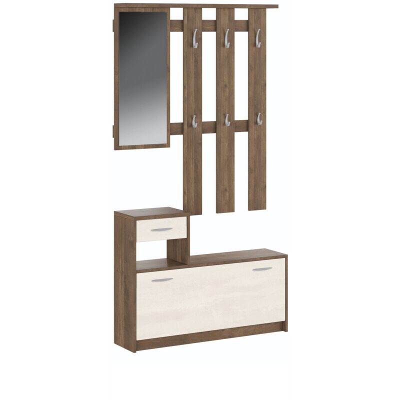 foto del prodotto mobile da ingresso daa, entratina appendiabiti, composizione per atrio, consolle portaoggetti multifunzione, 100x26h190 cm, bianco e quercia dmora