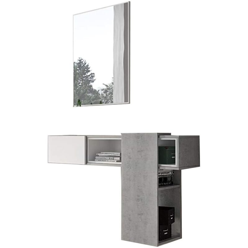 foto del prodotto mobile da ingresso daba, entratina appendiabiti, composizione per atrio, consolle portaoggetti multifunzione, 100x31h75 cm, cemento e bianco dmora
