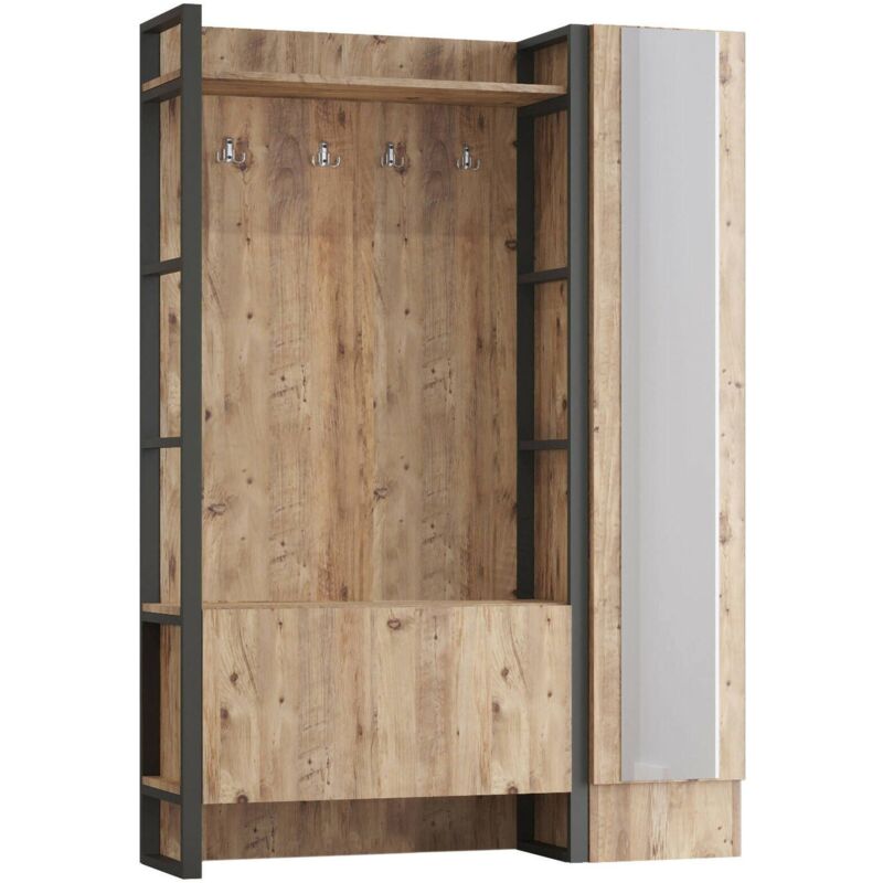 foto del prodotto mobile da ingresso damasco, entratina appendiabiti, composizione per atrio, consolle portaoggetti multifunzione, 126x34 h180 cm, quercia dmora