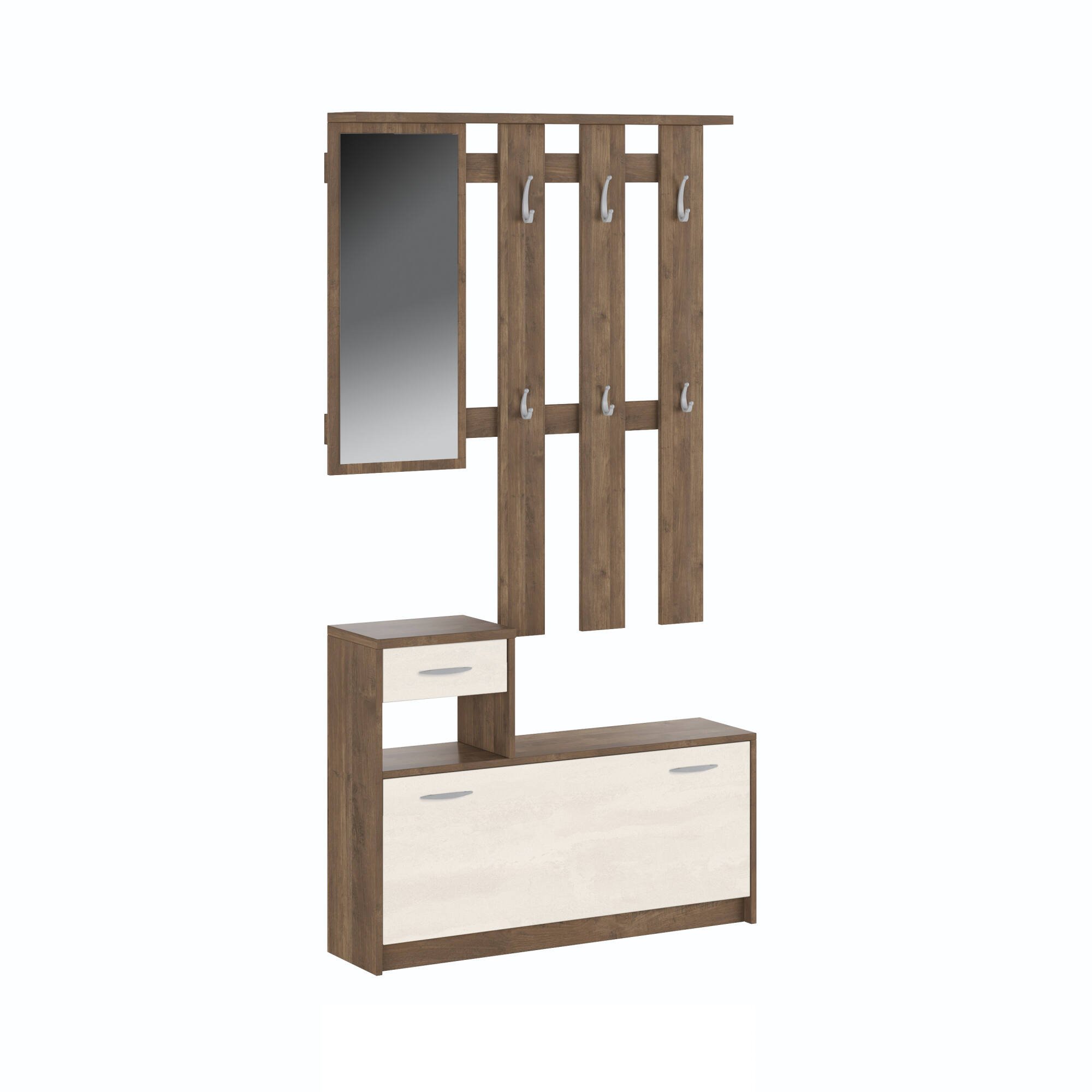 foto del prodotto mobile da ingresso dazio, entratina moderna con specchio, mobile con scarpiera, armadietto multifunzione, 100x25h180 cm, bianco e quercia
