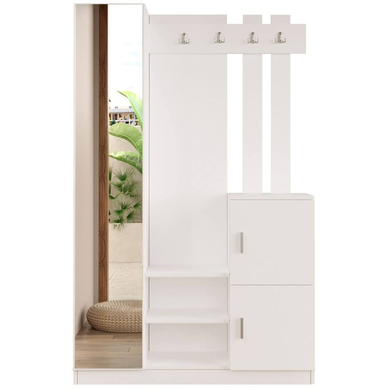 foto del prodotto mobile da ingresso fernand, entratina appendiabiti, composizione per atrio, consolle portaoggetti multifunzione, 114x35 h180 cm, bianco dmora
