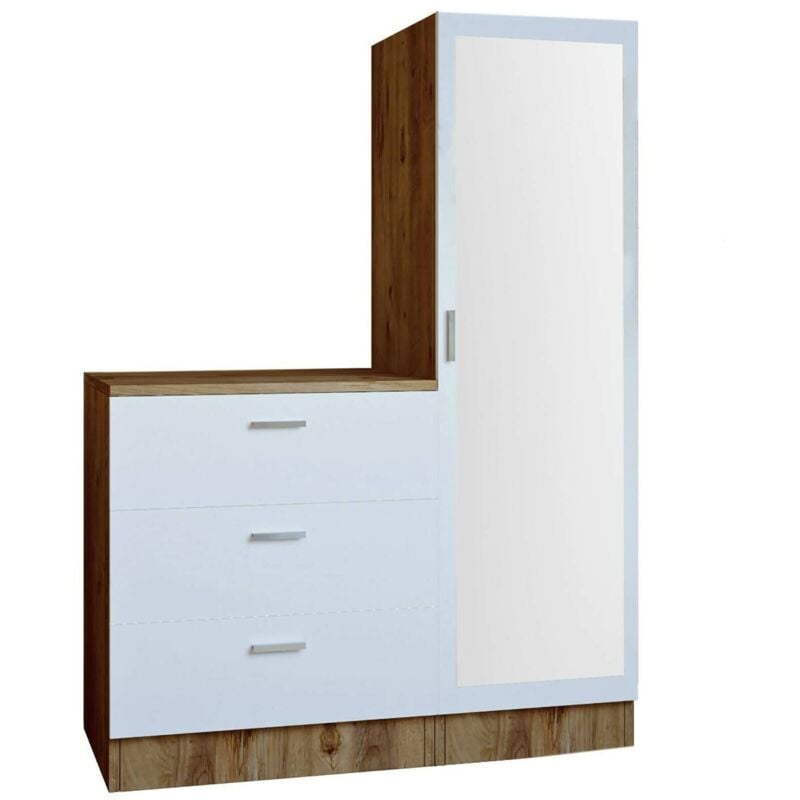 foto del prodotto mobile da ingresso halimede, entratina appendiabiti, composizione per atrio, consolle portaoggetti multifunzione, 60x47h72 cm, quercia e bianco, con